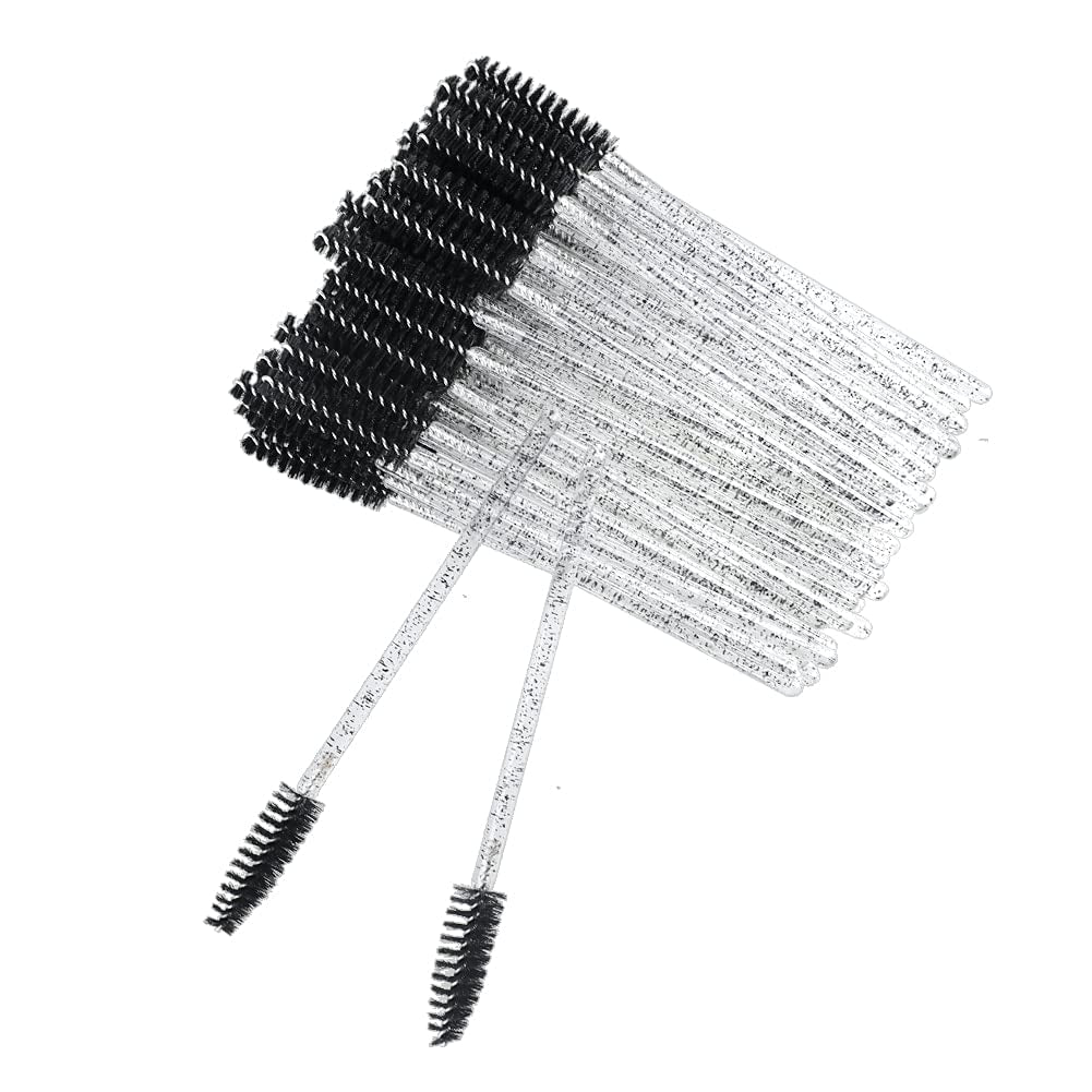50PCS Crystal Mascara Wands Disposable Eyelash Eyebrow Spoolie Brush for Makeup Eyelash Extensions (Black)