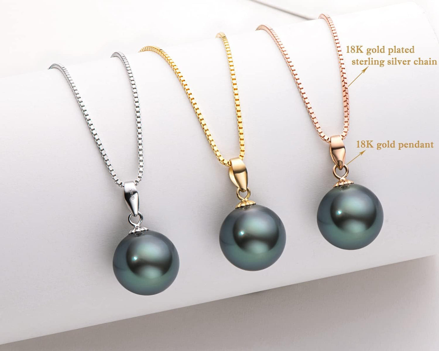 Black Pearl Necklace for Women, AAAA Quality Genuine Tahitian Cultured Pearls 18K Gold Pendant with 925 Sterling Silver Chain, Jewelry Gifts for Wife Mom Daughter