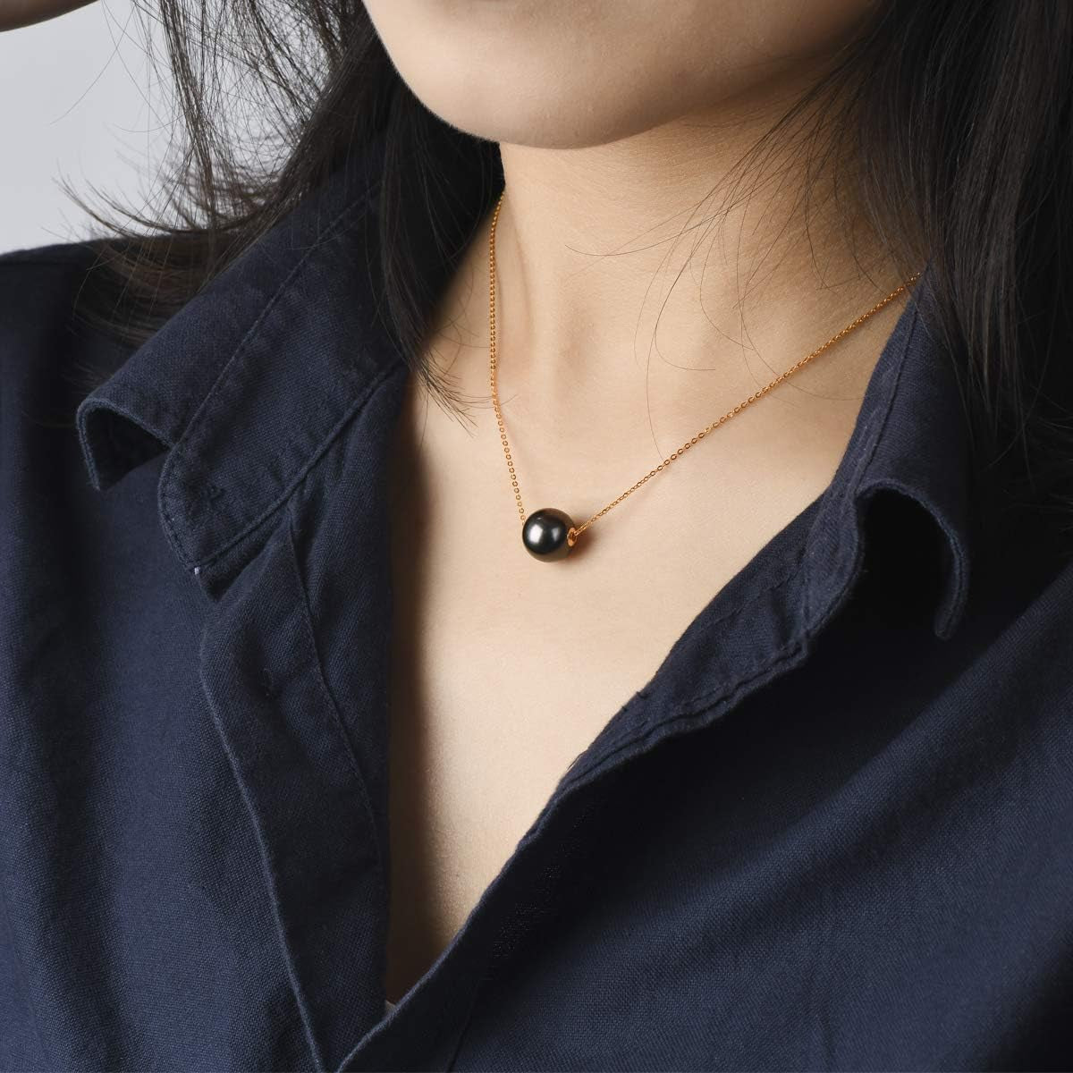 18K Gold Black Pearl Necklace for Women, 10-11Mm Tahitian Cultured Floating Pearl Pendant Chain Necklace Birthday Anniversary Christmas Jewelry Gift for Wife Mom
