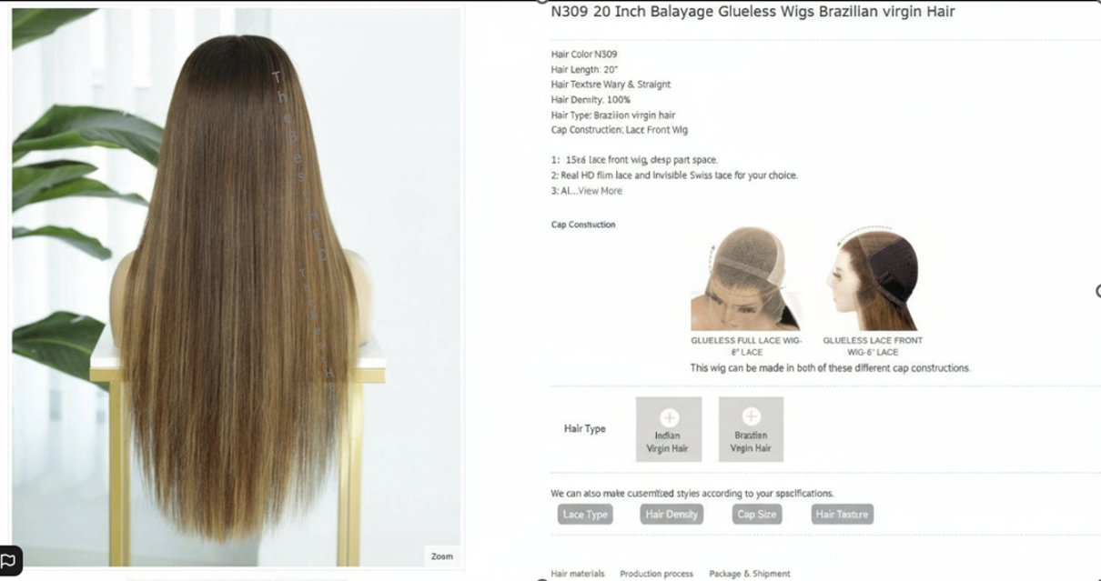 Katherine Collection 13x6 Glueless Lace Front Wig - Brazilian Virgin Hair 14" N309 Straight S Cap