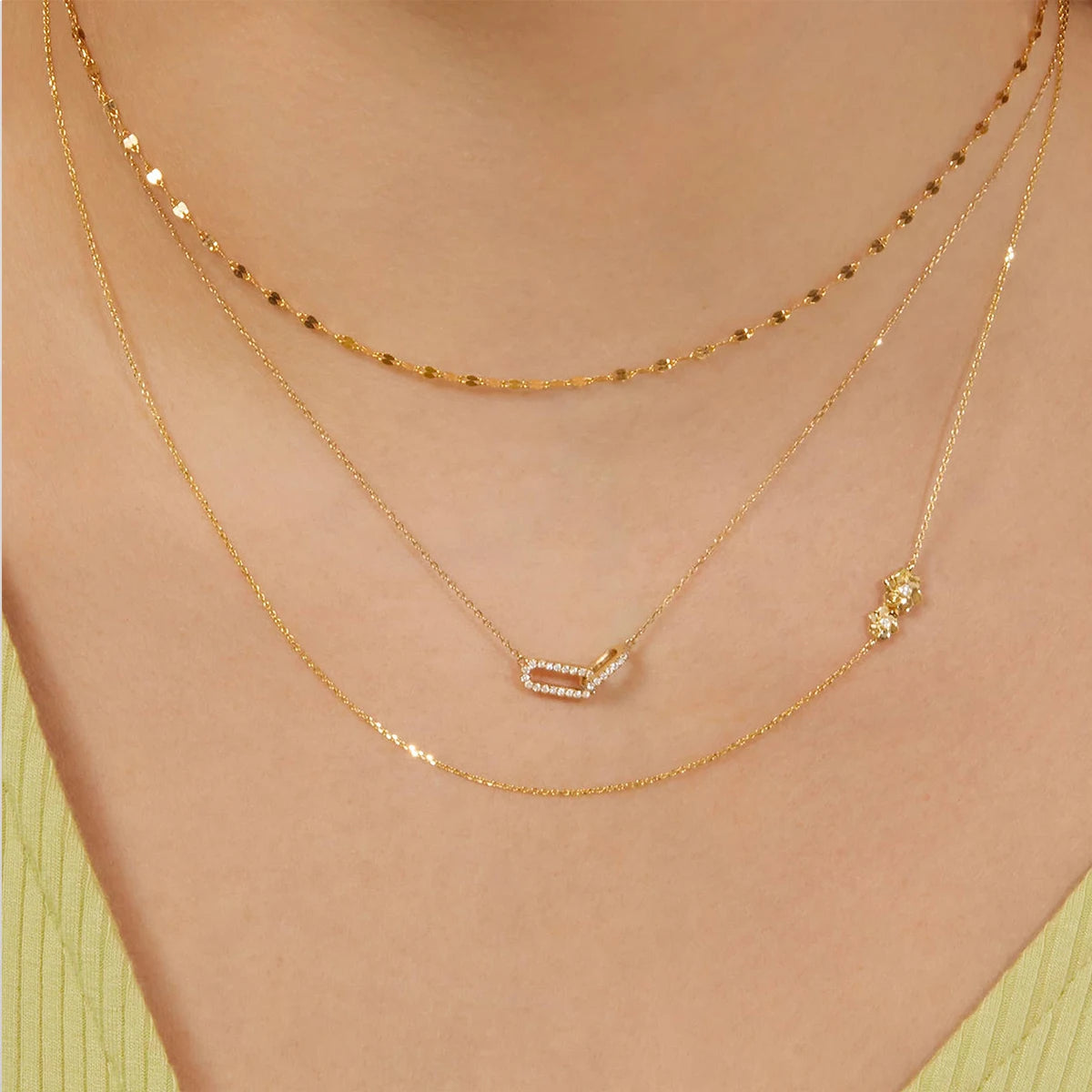 Gold Color Shiny Rhinestone Double Circle Pendant Necklace For Women Girl Clavicle Choker Fashion Jewelry