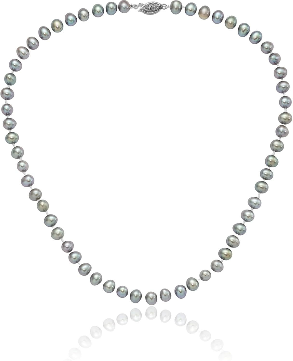 925 Sterling Silver 6Mm Grey Freshwater Cultured Pearl Chain Necklace