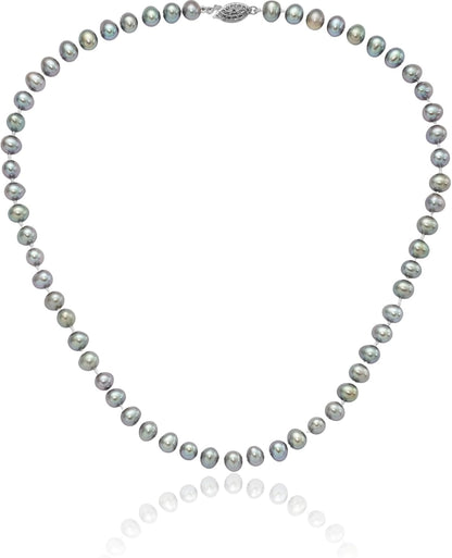 925 Sterling Silver 6Mm Grey Freshwater Cultured Pearl Chain Necklace