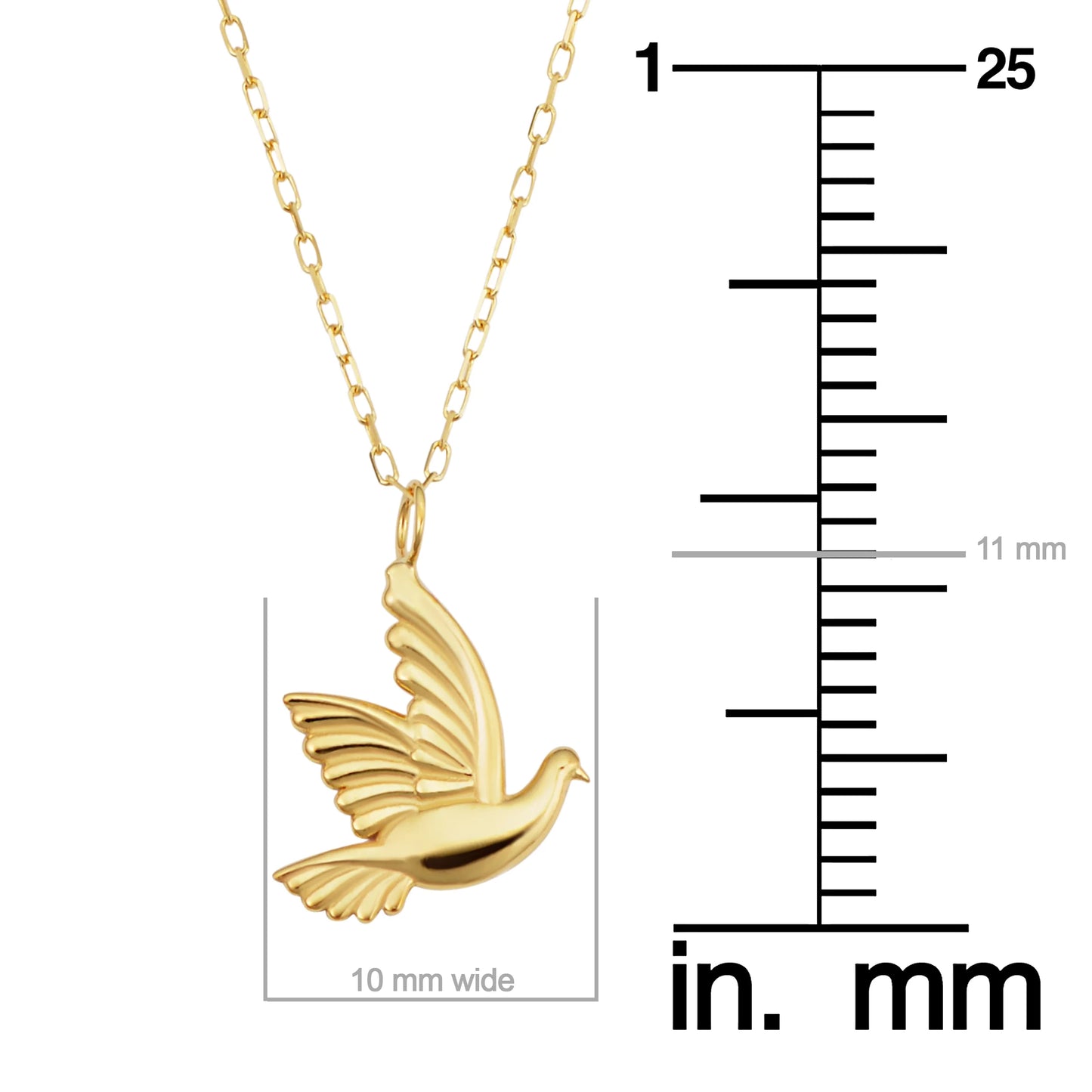 Kooljewelry 14K Yellow Gold Flying Small Bird Dove Adjustable Necklace (Adjusts to 17 or 18 Inch)