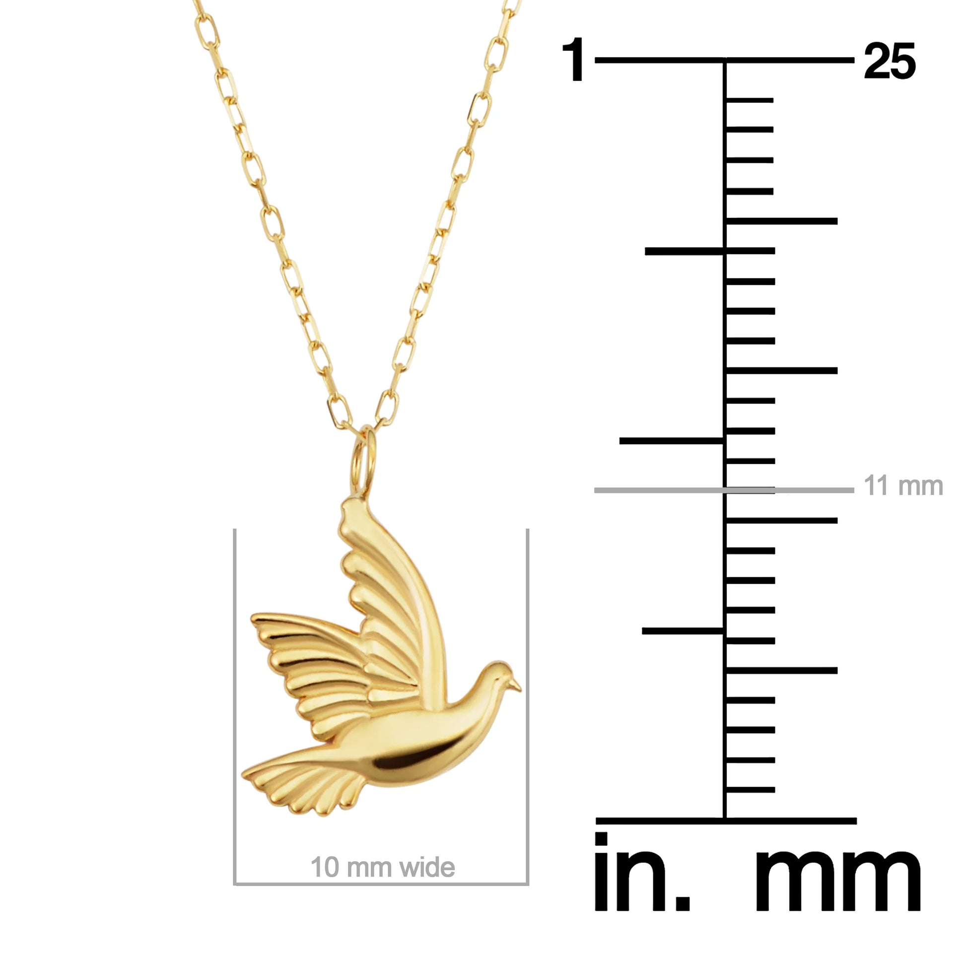 Kooljewelry 14K Yellow Gold Flying Small Bird Dove Adjustable Necklace (Adjusts to 17 or 18 Inch)