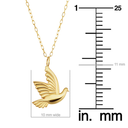 Kooljewelry 14K Yellow Gold Flying Small Bird Dove Adjustable Necklace (Adjusts to 17 or 18 Inch)