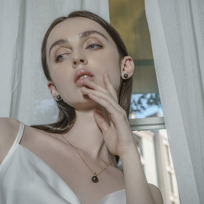 Black Pearl Necklace for Women, AAAA Quality Genuine Tahitian Cultured Pearls 18K Gold Pendant with 925 Sterling Silver Chain, Jewelry Gifts for Wife Mom Daughter