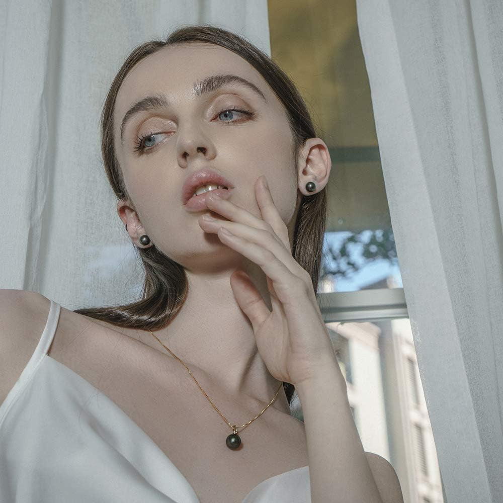 Black Pearl Necklace for Women, AAAA Quality Genuine Tahitian Cultured Pearls 18K Gold Pendant with 925 Sterling Silver Chain, Jewelry Gifts for Wife Mom Daughter