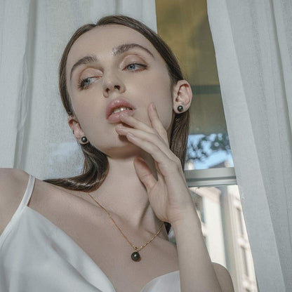 Black Pearl Necklace for Women, AAAA Quality Genuine Tahitian Cultured Pearls 18K Gold Pendant with 925 Sterling Silver Chain, Jewelry Gifts for Wife Mom Daughter