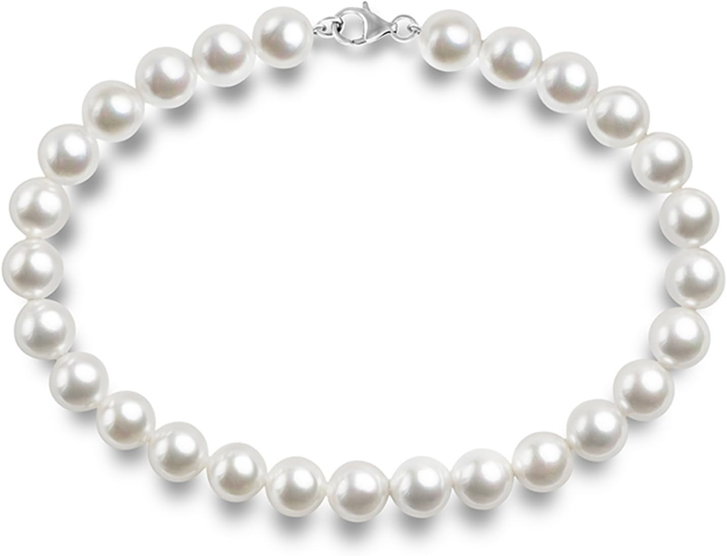 Sterling Silver round White Simulated Shell Pearl Necklace Strand | Pearl Choker Necklace | Jewelry for Women