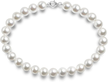 Sterling Silver round White Simulated Shell Pearl Necklace Strand | Pearl Choker Necklace | Jewelry for Women
