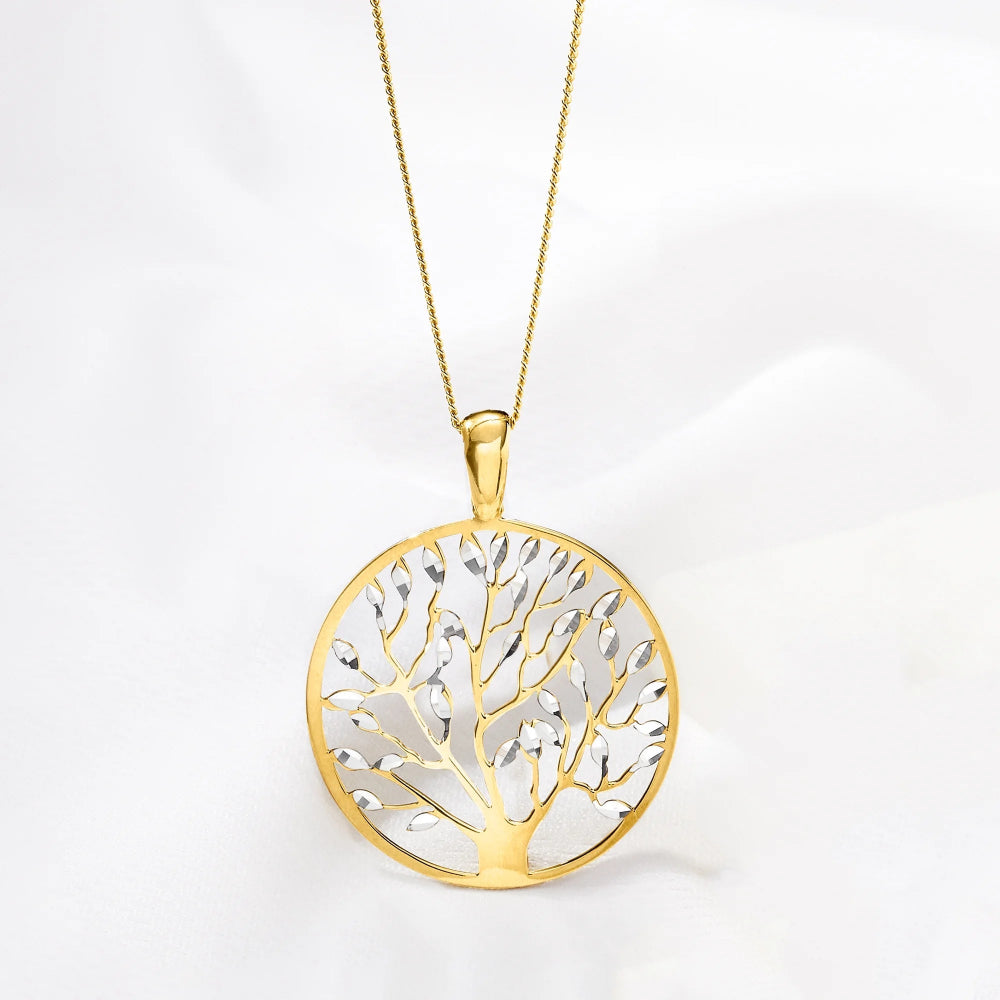 Italian 18Kt Gold over Sterling Cut-Out Tree of Life Pendant Necklace, Women'S, Adult