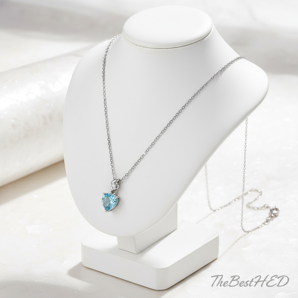 14K White Gold Diamond Heart Pendant on Stand