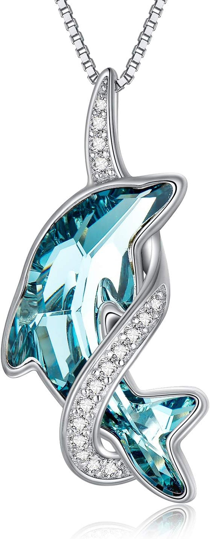 Dolphin Gifts for Women Sterling Silver Dolphin Crystal Pendant Necklace Jewelry Gifts for Women Mom on the Birthday Beach Mothers Day Graduation