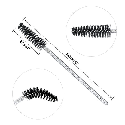 50PCS Crystal Mascara Wands Disposable Eyelash Eyebrow Spoolie Brush for Makeup Eyelash Extensions (Black)