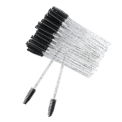 50PCS Crystal Mascara Wands Disposable Eyelash Eyebrow Spoolie Brush for Makeup Eyelash Extensions (Black)