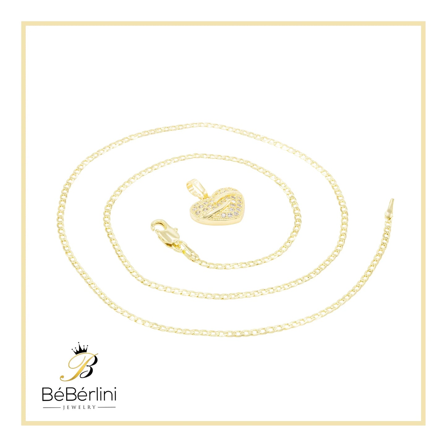 Heart CZ Charm 14K Gold Filled Cuban Chain Pendant Necklace Jewelry Women 20"