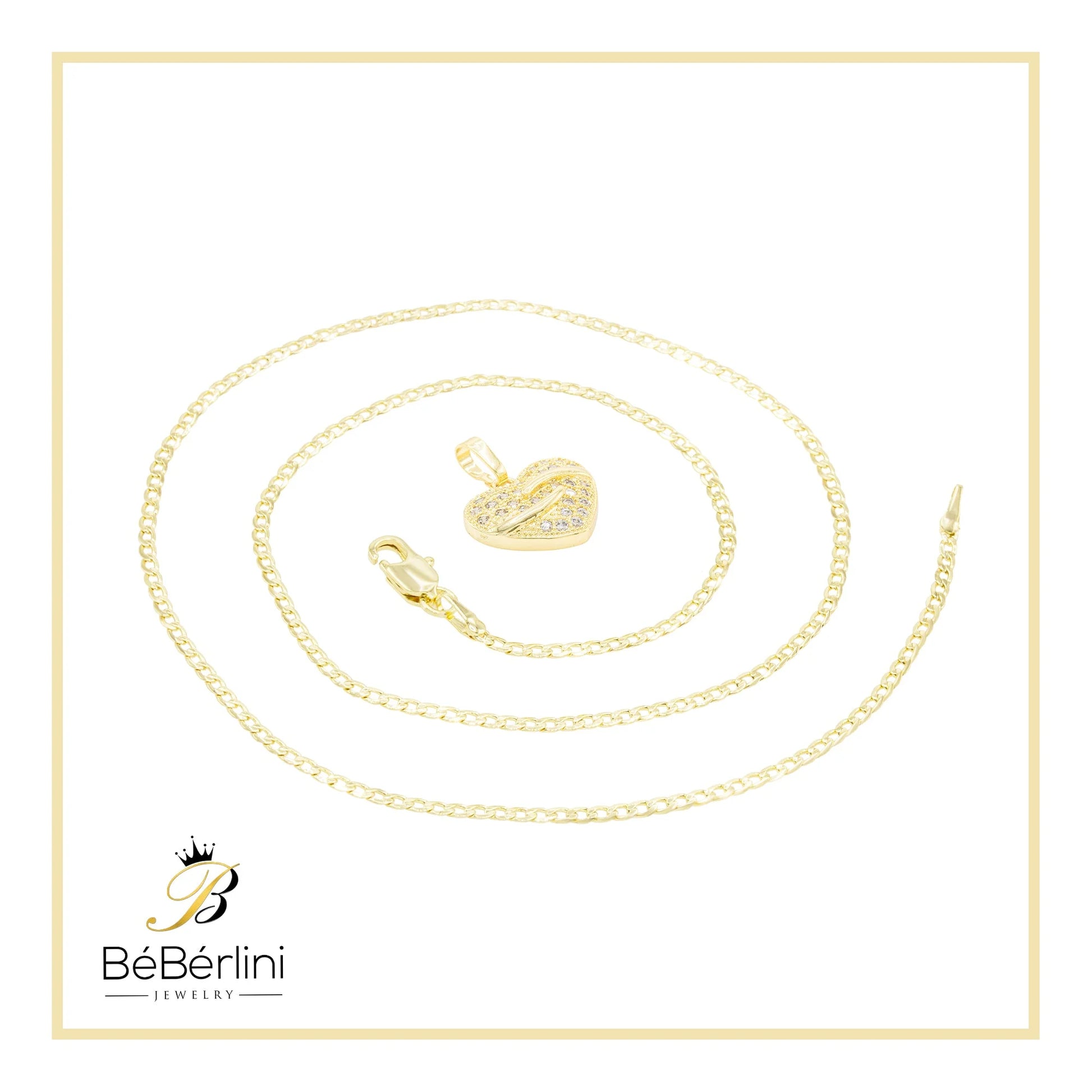 Heart CZ Charm 14K Gold Filled Cuban Chain Pendant Necklace Jewelry Women 20"