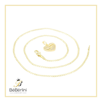 Heart CZ Charm 14K Gold Filled Cuban Chain Pendant Necklace Jewelry Women 20"