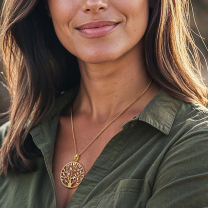 Italian 18Kt Gold over Sterling Cut-Out Tree of Life Pendant Necklace, Women'S, Adult