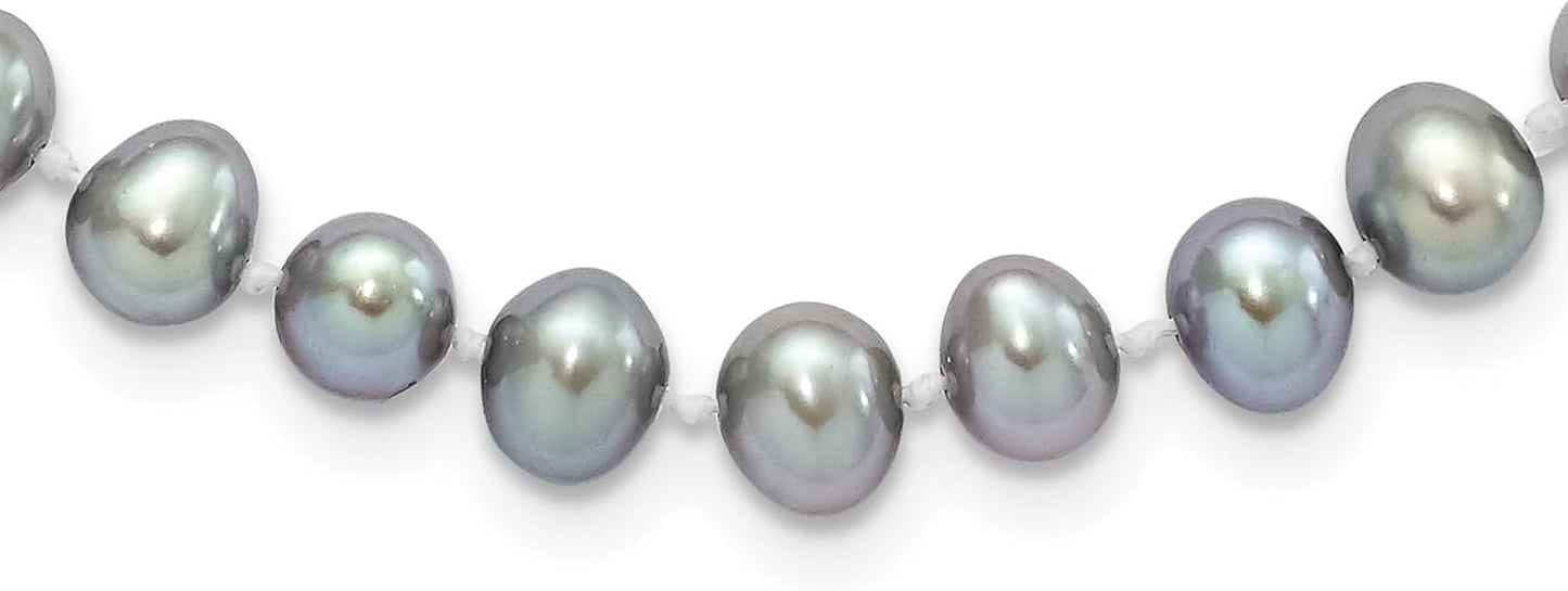 925 Sterling Silver 6Mm Grey Freshwater Cultured Pearl Chain Necklace
