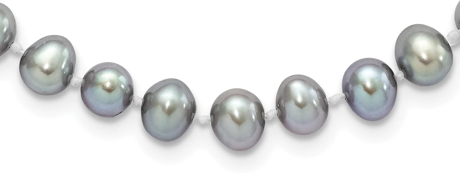 925 Sterling Silver 6Mm Grey Freshwater Cultured Pearl Chain Necklace