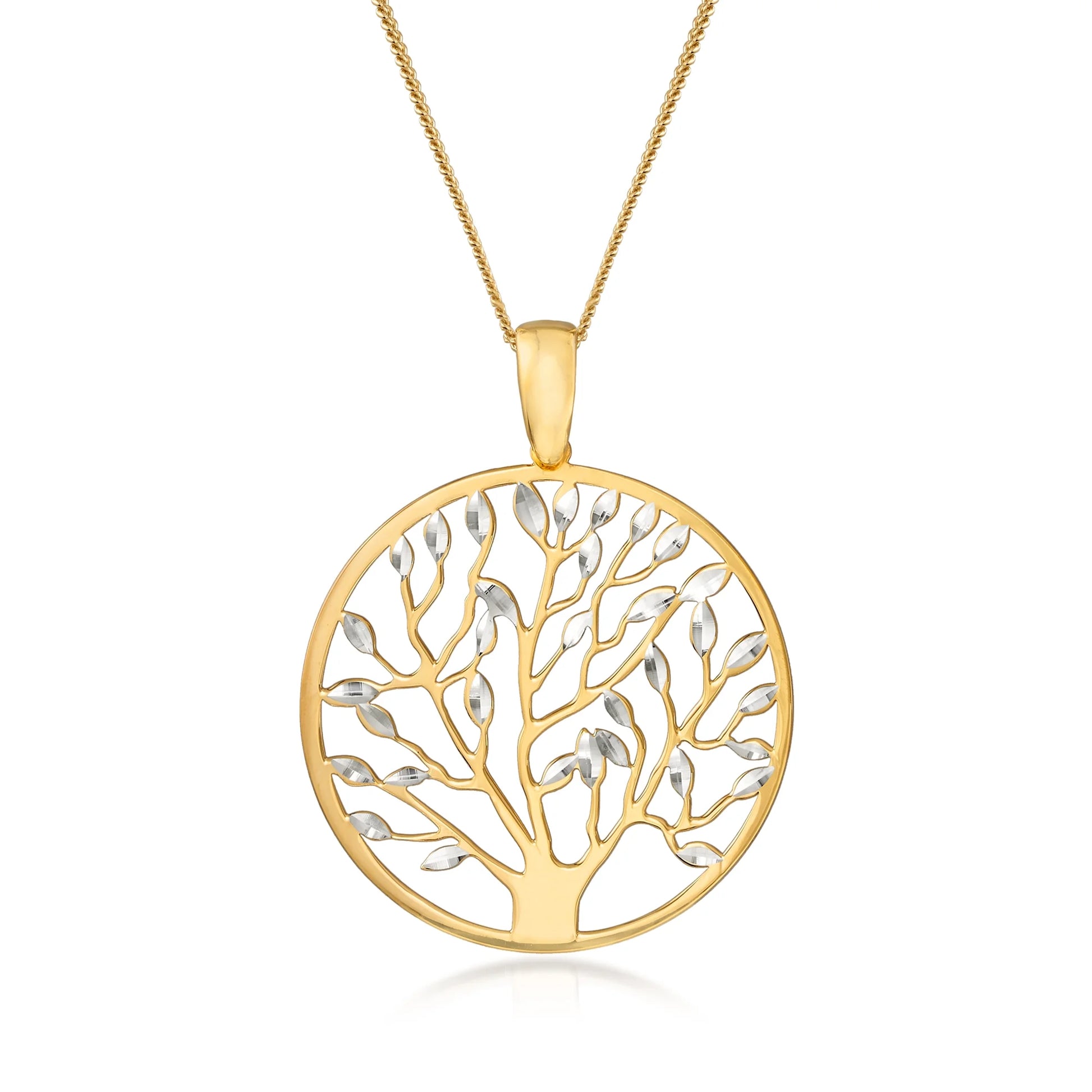 Italian 18Kt Gold over Sterling Cut-Out Tree of Life Pendant Necklace, Women'S, Adult