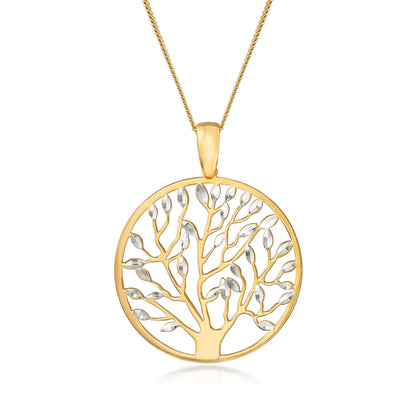Italian 18Kt Gold over Sterling Cut-Out Tree of Life Pendant Necklace, Women'S, Adult