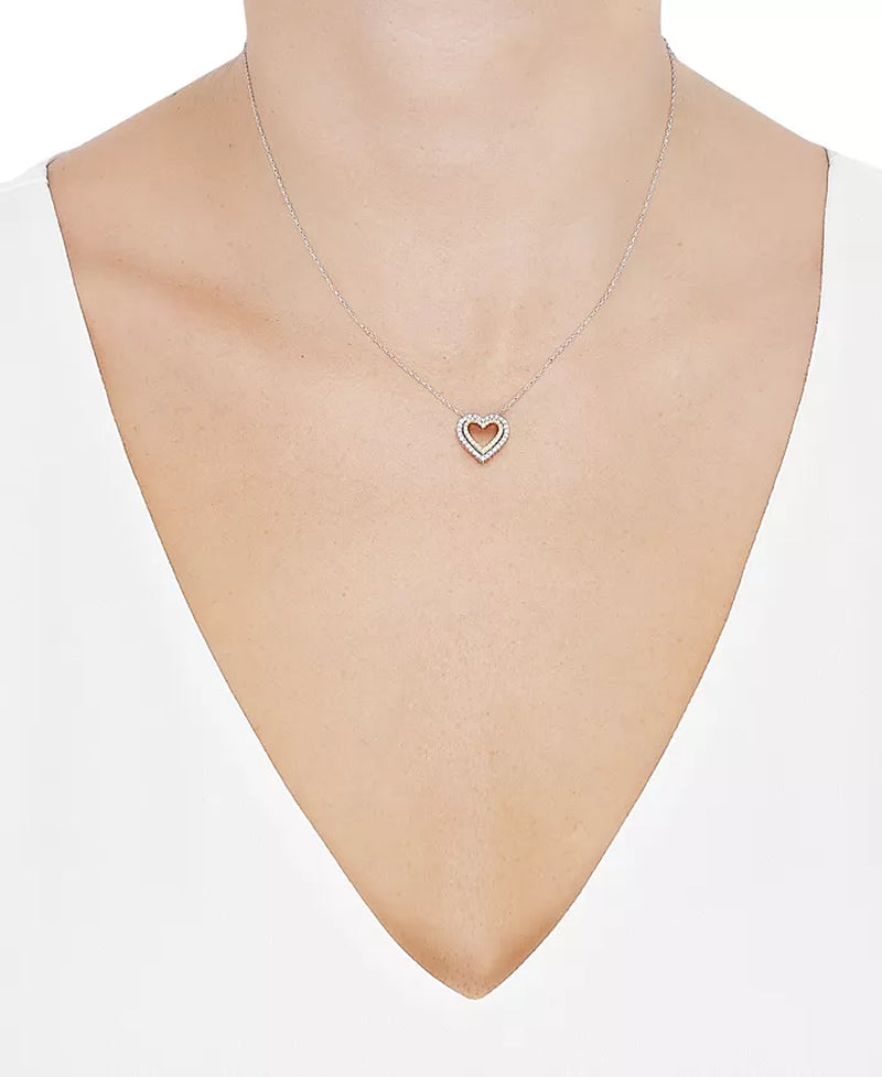 Diamond Double Heart Pendant Necklace (1/4 Ct. T.W.) in 14K Two-Tone Gold, 16" + 2" Extender