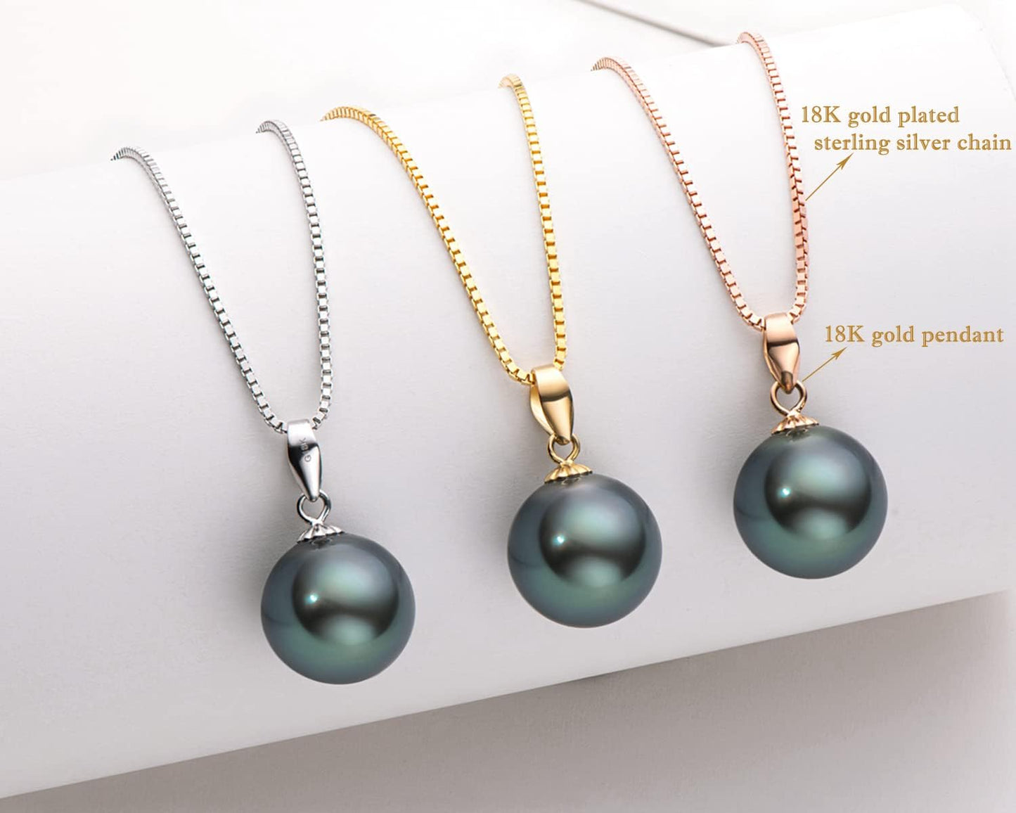 Black Pearl Necklace for Women, AAAA Quality Genuine Tahitian Cultured Pearls 18K Gold Pendant with 925 Sterling Silver Chain, Jewelry Gifts for Wife Mom Daughter
