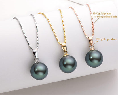 Black Pearl Necklace for Women, AAAA Quality Genuine Tahitian Cultured Pearls 18K Gold Pendant with 925 Sterling Silver Chain, Jewelry Gifts for Wife Mom Daughter