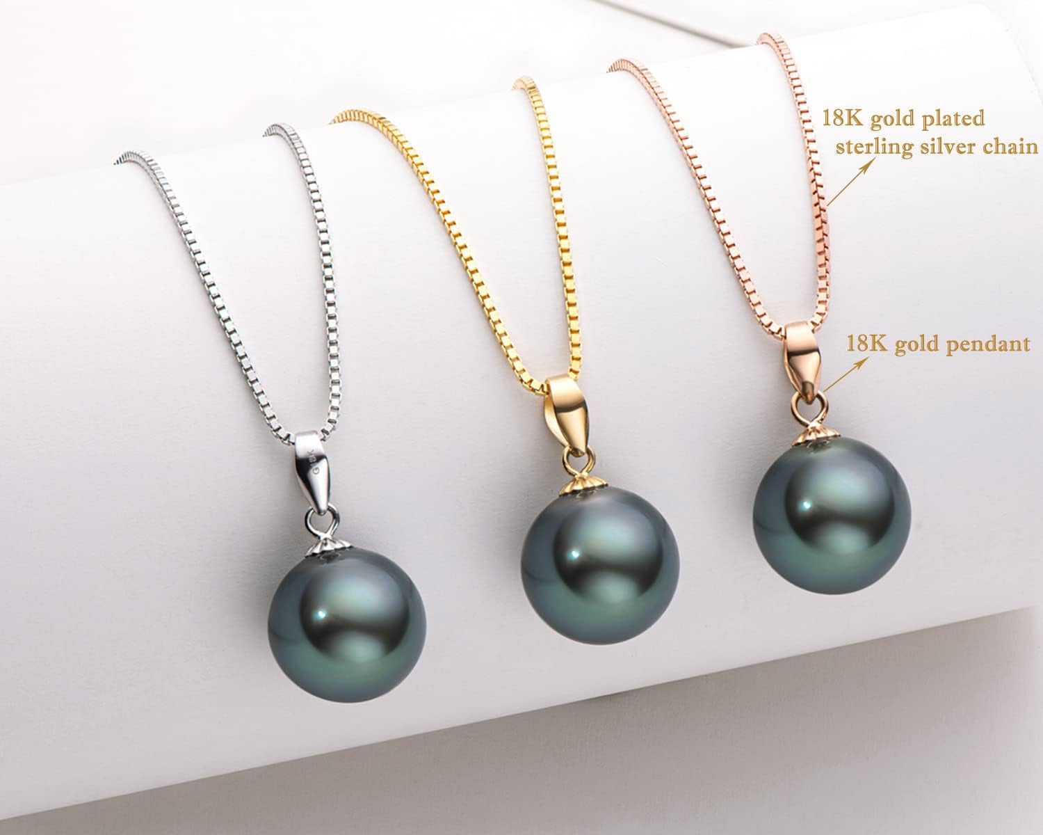 Black Pearl Necklace for Women, AAAA Quality Genuine Tahitian Cultured Pearls 18K Gold Pendant with 925 Sterling Silver Chain, Jewelry Gifts for Wife Mom Daughter