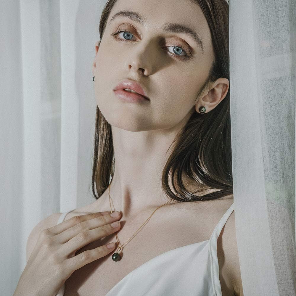 Black Pearl Necklace for Women, AAAA Quality Genuine Tahitian Cultured Pearls 18K Gold Pendant with 925 Sterling Silver Chain, Jewelry Gifts for Wife Mom Daughter