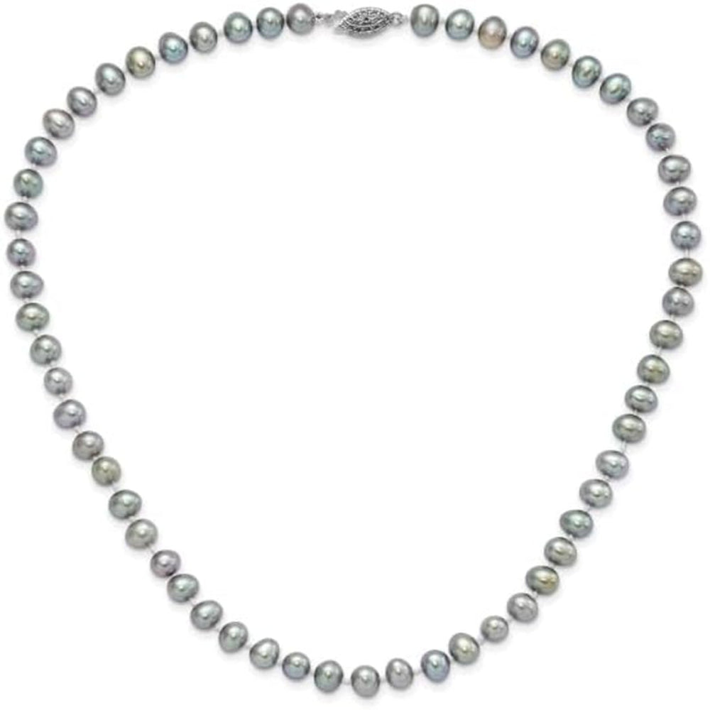 925 Sterling Silver 6Mm Grey Freshwater Cultured Pearl Chain Necklace