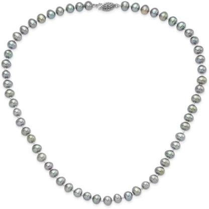 925 Sterling Silver 6Mm Grey Freshwater Cultured Pearl Chain Necklace