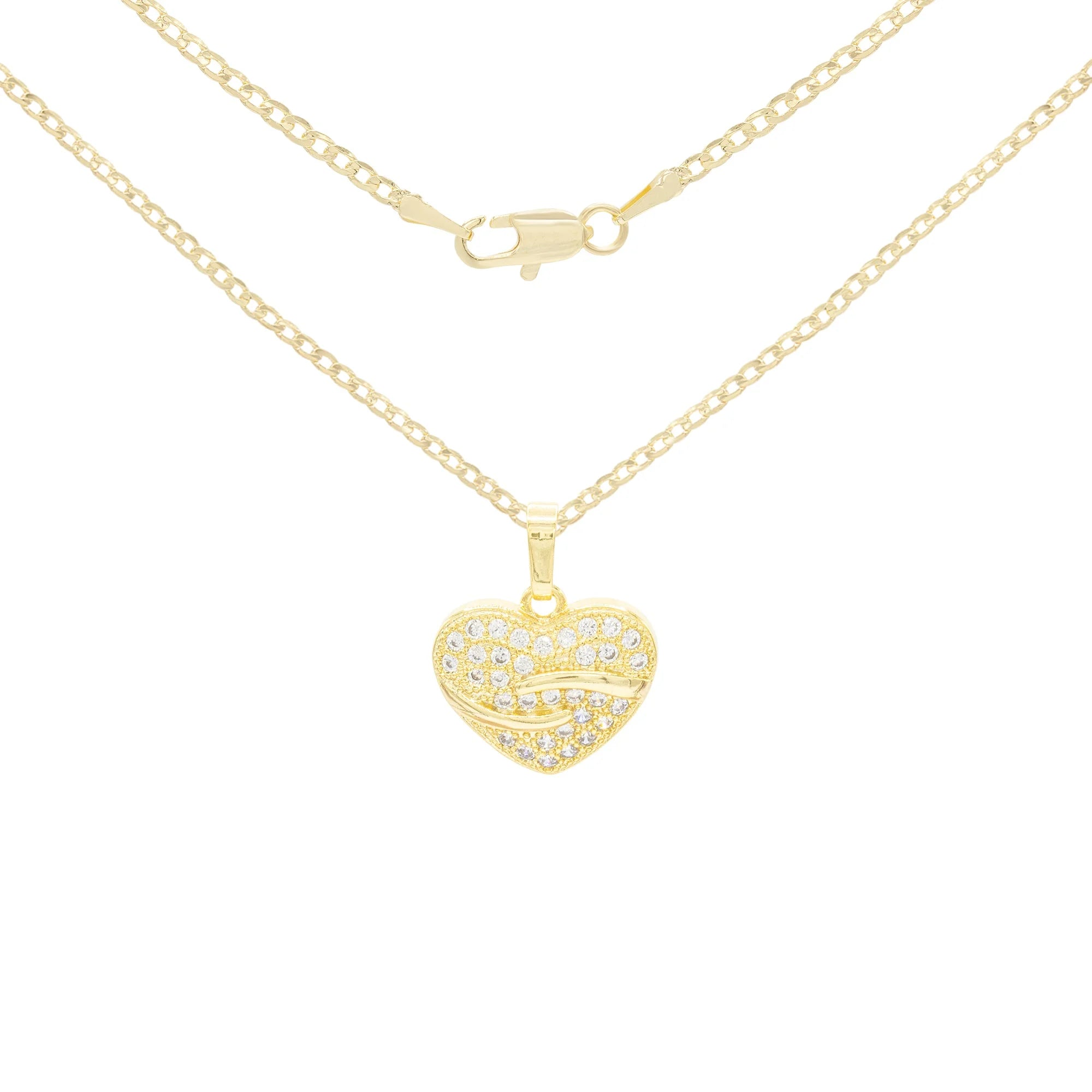 Heart CZ Charm 14K Gold Filled Cuban Chain Pendant Necklace Jewelry Women 20"