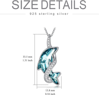 Dolphin Gifts for Women Sterling Silver Dolphin Crystal Pendant Necklace Jewelry Gifts for Women Mom on the Birthday Beach Mothers Day Graduation