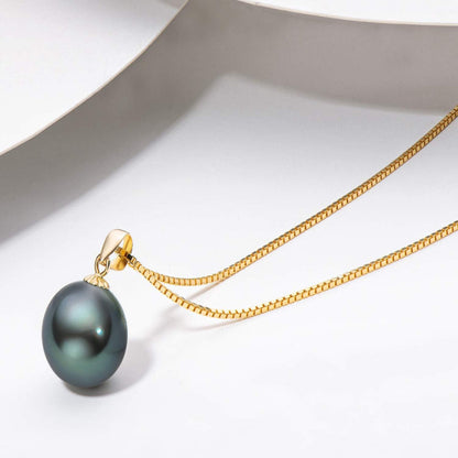 Black Pearl Necklace for Women, AAAA Quality Genuine Tahitian Cultured Pearls 18K Gold Pendant with 925 Sterling Silver Chain, Jewelry Gifts for Wife Mom Daughter