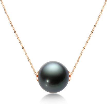 18K Gold Black Pearl Necklace for Women, 10-11Mm Tahitian Cultured Floating Pearl Pendant Chain Necklace Birthday Anniversary Christmas Jewelry Gift for Wife Mom