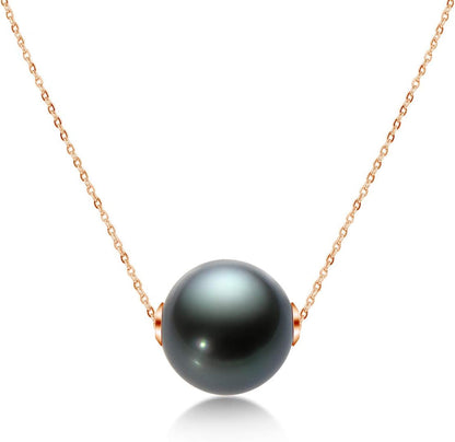 18K Gold Black Pearl Necklace for Women, 10-11Mm Tahitian Cultured Floating Pearl Pendant Chain Necklace Birthday Anniversary Christmas Jewelry Gift for Wife Mom