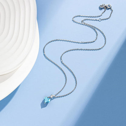 14K Solid White Gold Diamond Gemstone Pendant with Sterling Silver Chain 8Mm Heart Birthstone Necklace Fine Jewelry Anniversary Birthday Gifts for Women Mom Wife