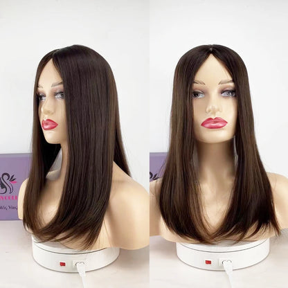 Lillian Topper Collection Jewish Topper Soft Silky European Virgin Human Hair Silk Top Kosher Sheitels Brown Hair Piece for White Women Topper Same Length