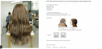 Katherine Collection 13x6 Glueless Lace Front Wig - Brazilian Virgin Hair 20" N157 Wavy S Cap