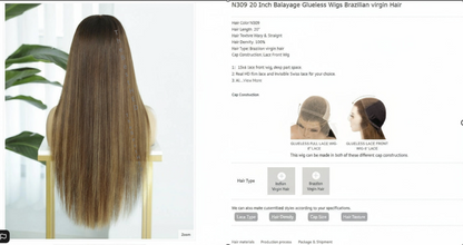 Katherine Collection 13x6 Glueless Lace Front Wig - Brazilian Virgin Hair 14" N309 Straight S Cap