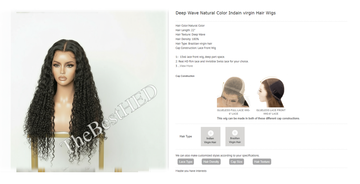 The Lillian Collection 13x6 Lace Front Wig - Indian Virgin Hair 20" Natural Color 6PD-0.5-0(Water Wave)