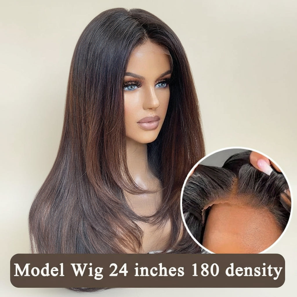 Wear Go Glueless Collection Ombre Brown Color 13x4 Lace Front Layered Wig Remy Brazilian Human Hair Pre Cut Straight Natural Black Frontal Wigs Pre Plucked