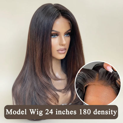 Wear Go Glueless Collection Ombre Brown Color 13x4 Lace Front Layered Wig Remy Brazilian Human Hair Pre Cut Straight Natural Black Frontal Wigs Pre Plucked