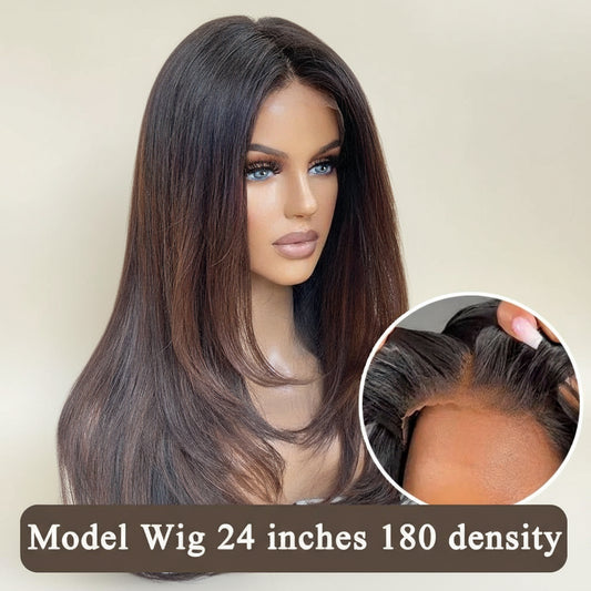 Wear Go Glueless Collection Ombre Brown Color 13x4 Lace Front Layered Wig Remy Brazilian Human Hair Pre Cut Straight Natural Black Frontal Wigs Pre Plucked