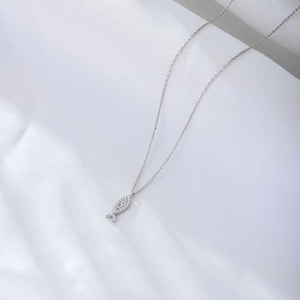 14k gold plated Cute animal Zircon Fish Pendant Necklace jewelry 925 Sterling Silver necklace for Kids Girls