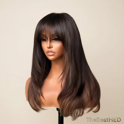Wear Go Glueless Wig Collection 7x5 and  4x4 Lace Closure Wigs With Banges Ombre Highlight Brown Color Wigs Glueless 360 Lace Wigs Layered Design